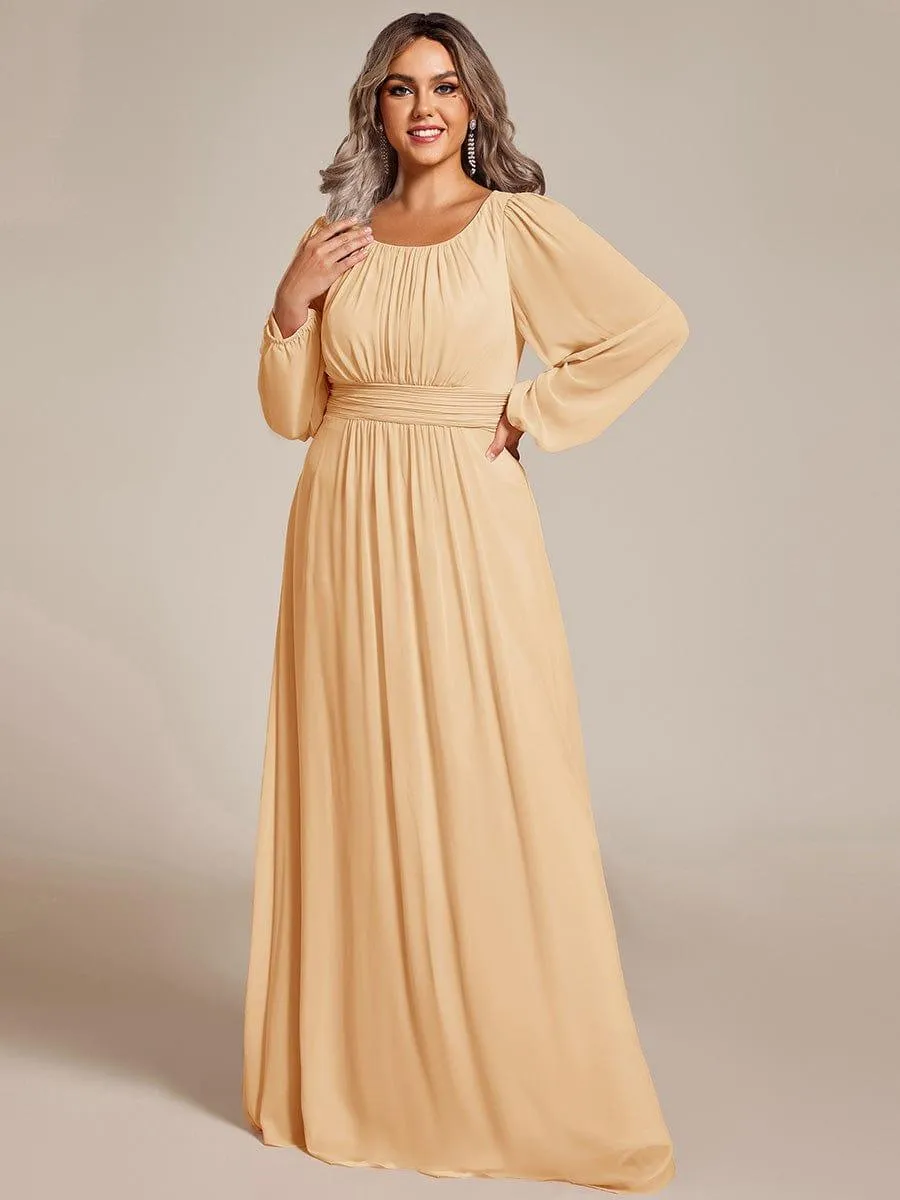 Long Sleeve Chiffon A-Line Empire Waist Formal Dress