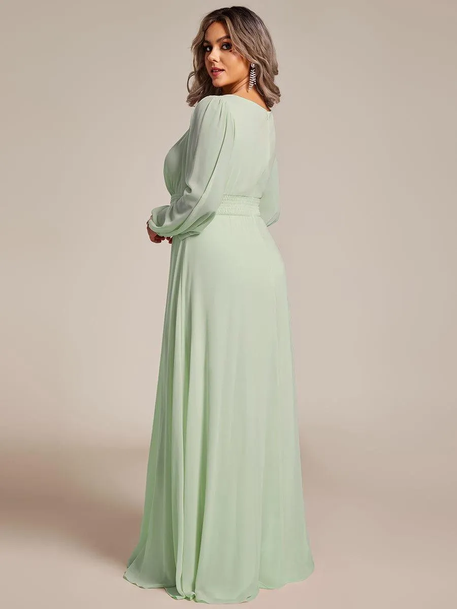 Long Sleeve Chiffon A-Line Empire Waist Formal Dress