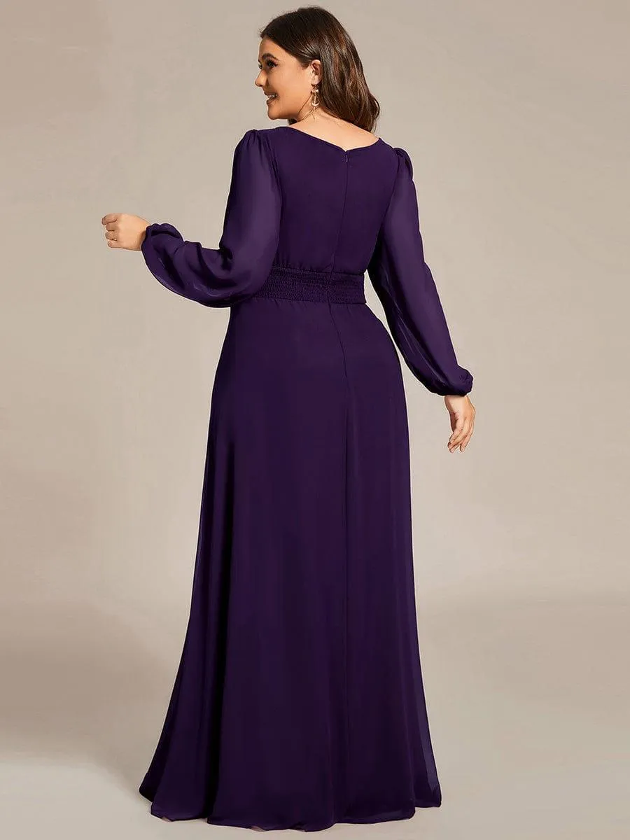 Long Sleeve Chiffon A-Line Empire Waist Formal Dress
