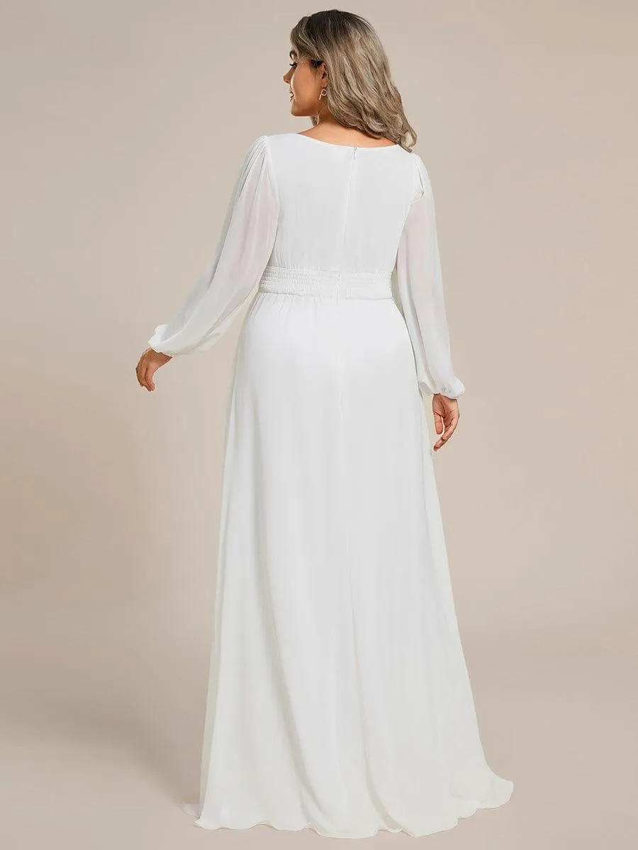 Long Sleeve Chiffon A-Line Empire Waist Formal Dress