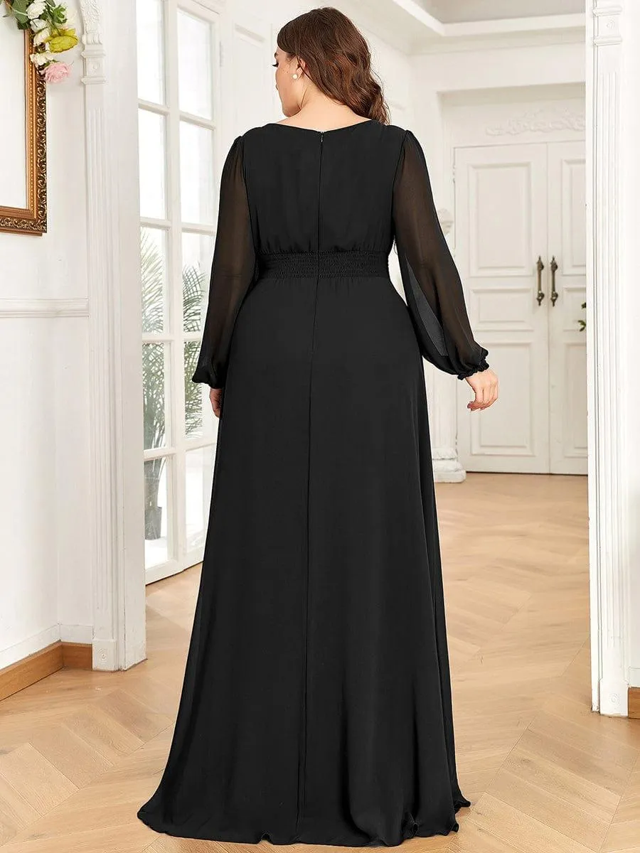 Long Sleeve Chiffon A-Line Empire Waist Formal Dress