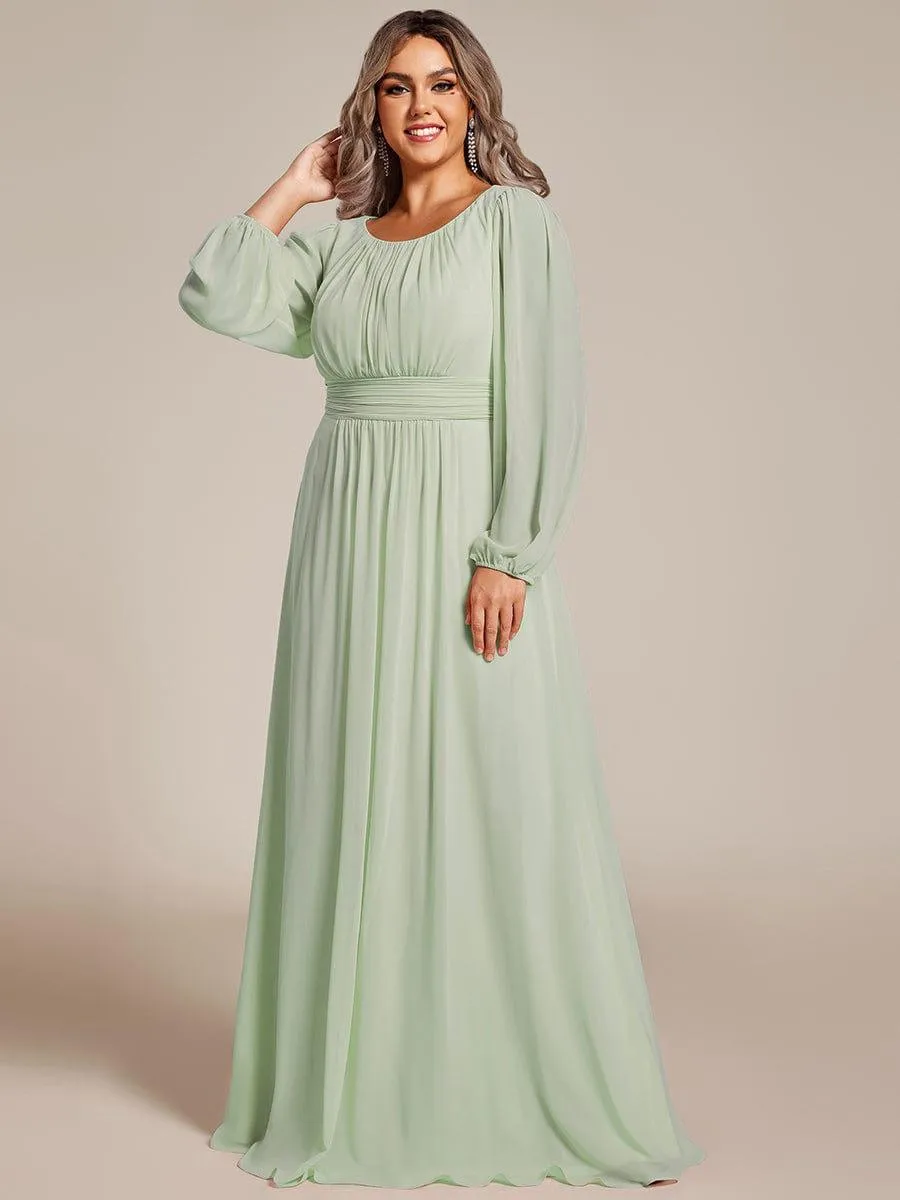 Long Sleeve Chiffon A-Line Empire Waist Formal Dress