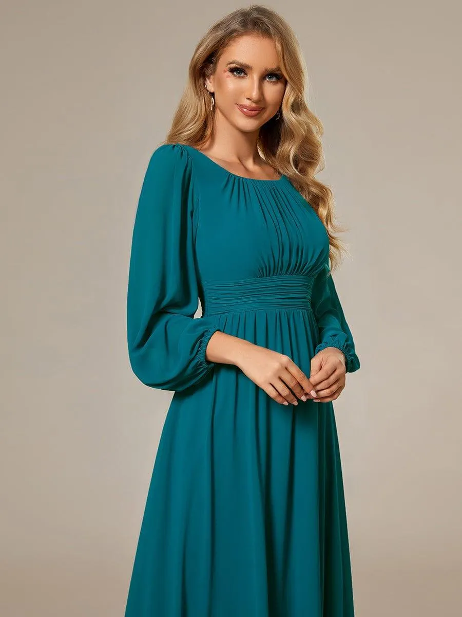 Long Sleeve Chiffon A-Line Empire Waist Formal Dress