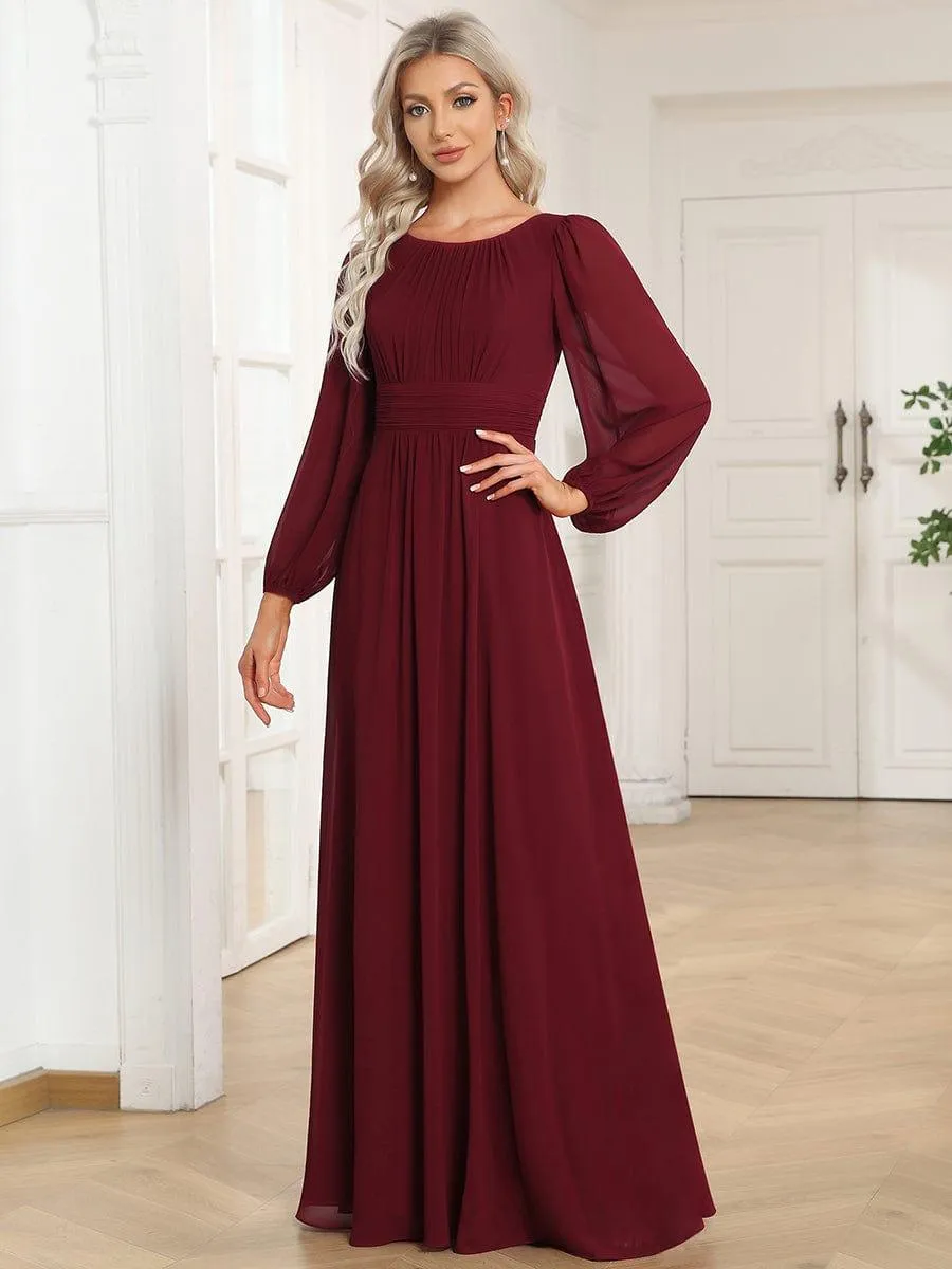Long Sleeve Chiffon A-Line Empire Waist Formal Dress