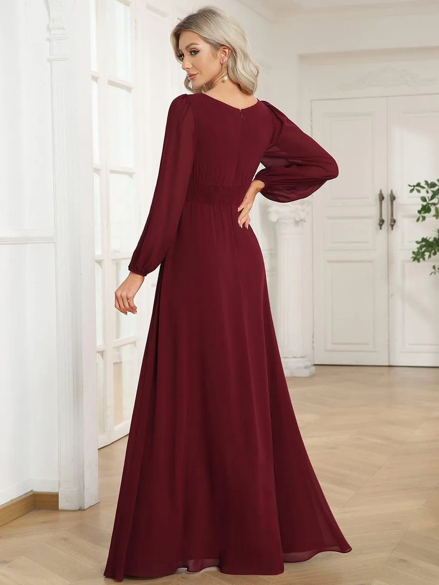 Long Sleeve Chiffon A-Line Empire Waist Formal Dress