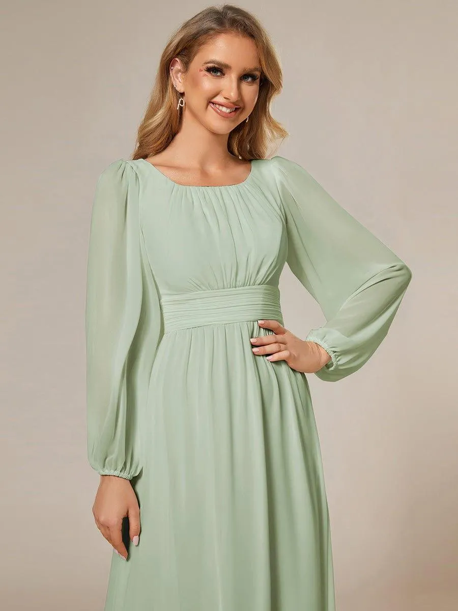 Long Sleeve Chiffon A-Line Empire Waist Formal Dress