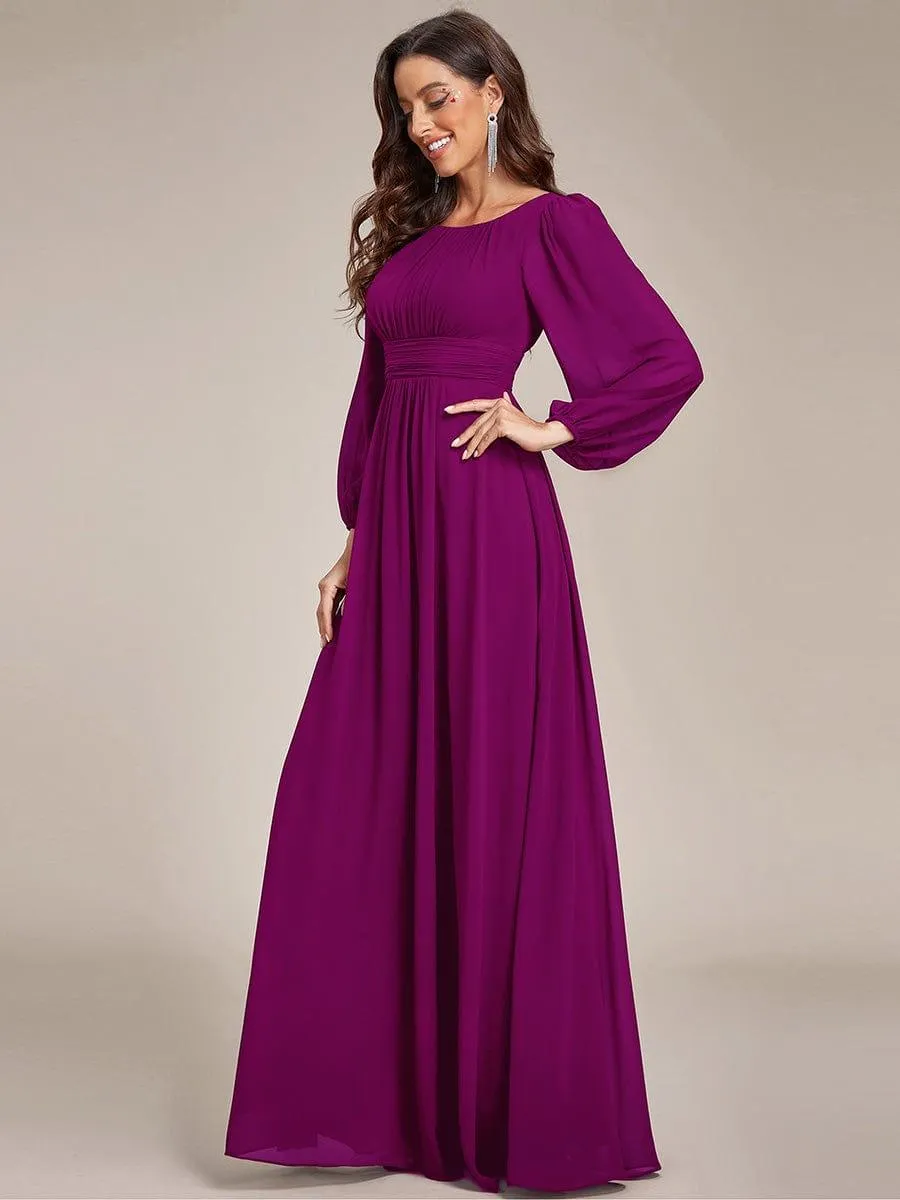 Long Sleeve Chiffon A-Line Empire Waist Formal Dress