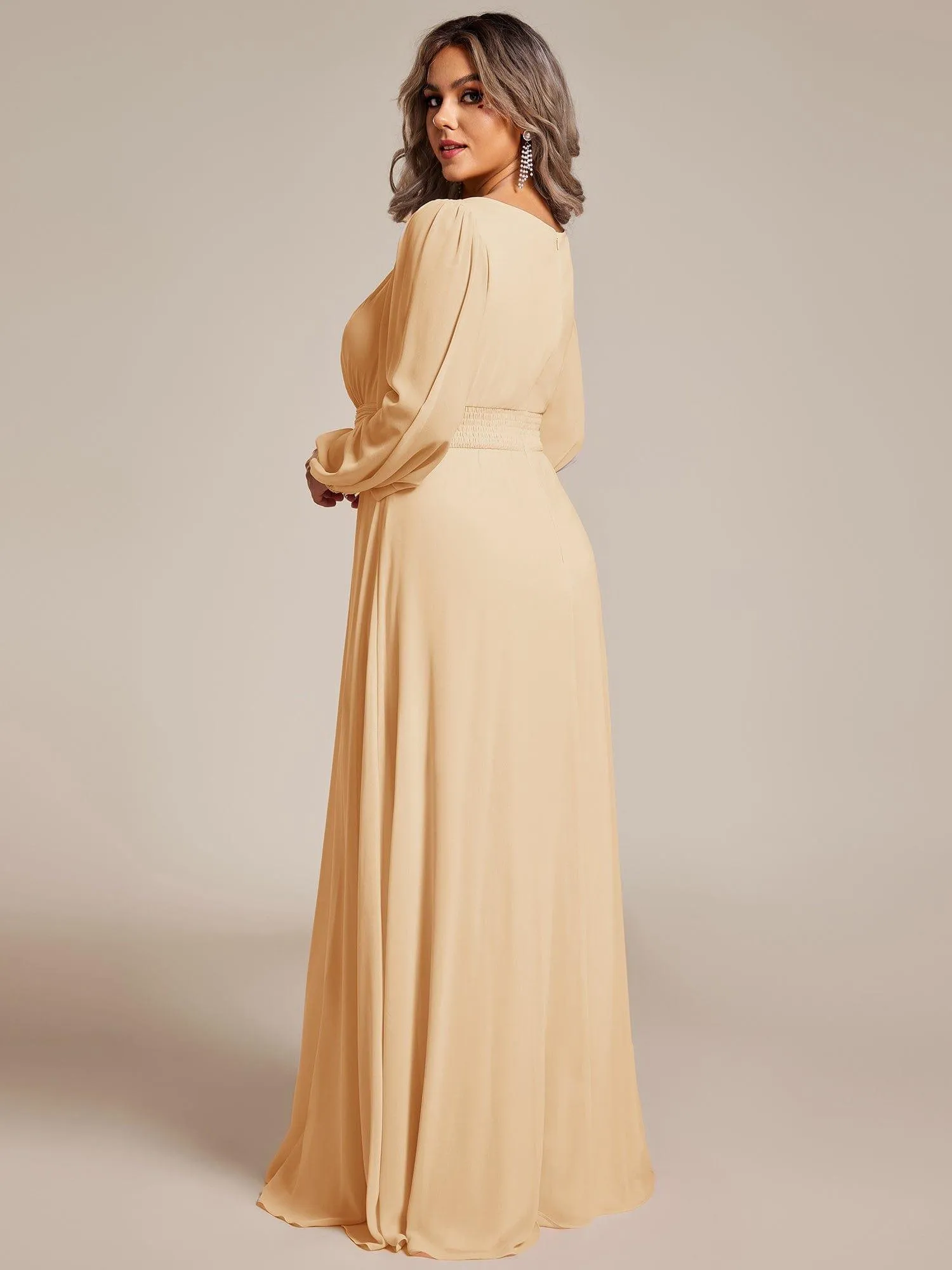 Long Sleeve Chiffon A-Line Empire Waist Formal Dress
