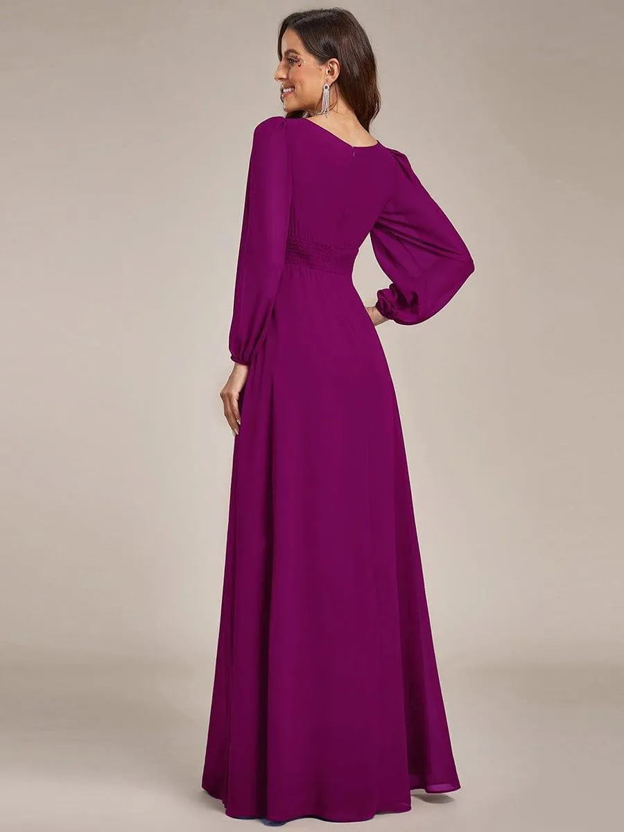 Long Sleeve Chiffon A-Line Empire Waist Formal Dress