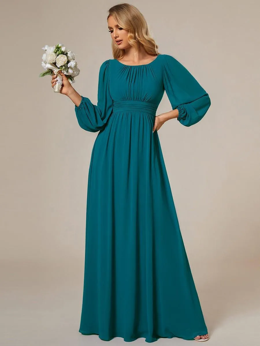 Long Sleeve Chiffon A-Line Empire Waist Formal Dress