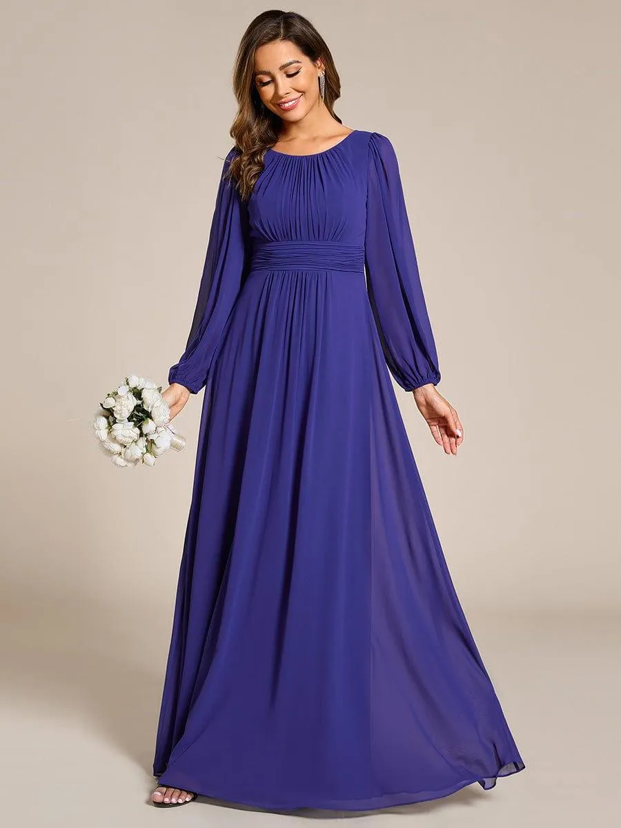 Long Sleeve Chiffon A-Line Empire Waist Formal Dress