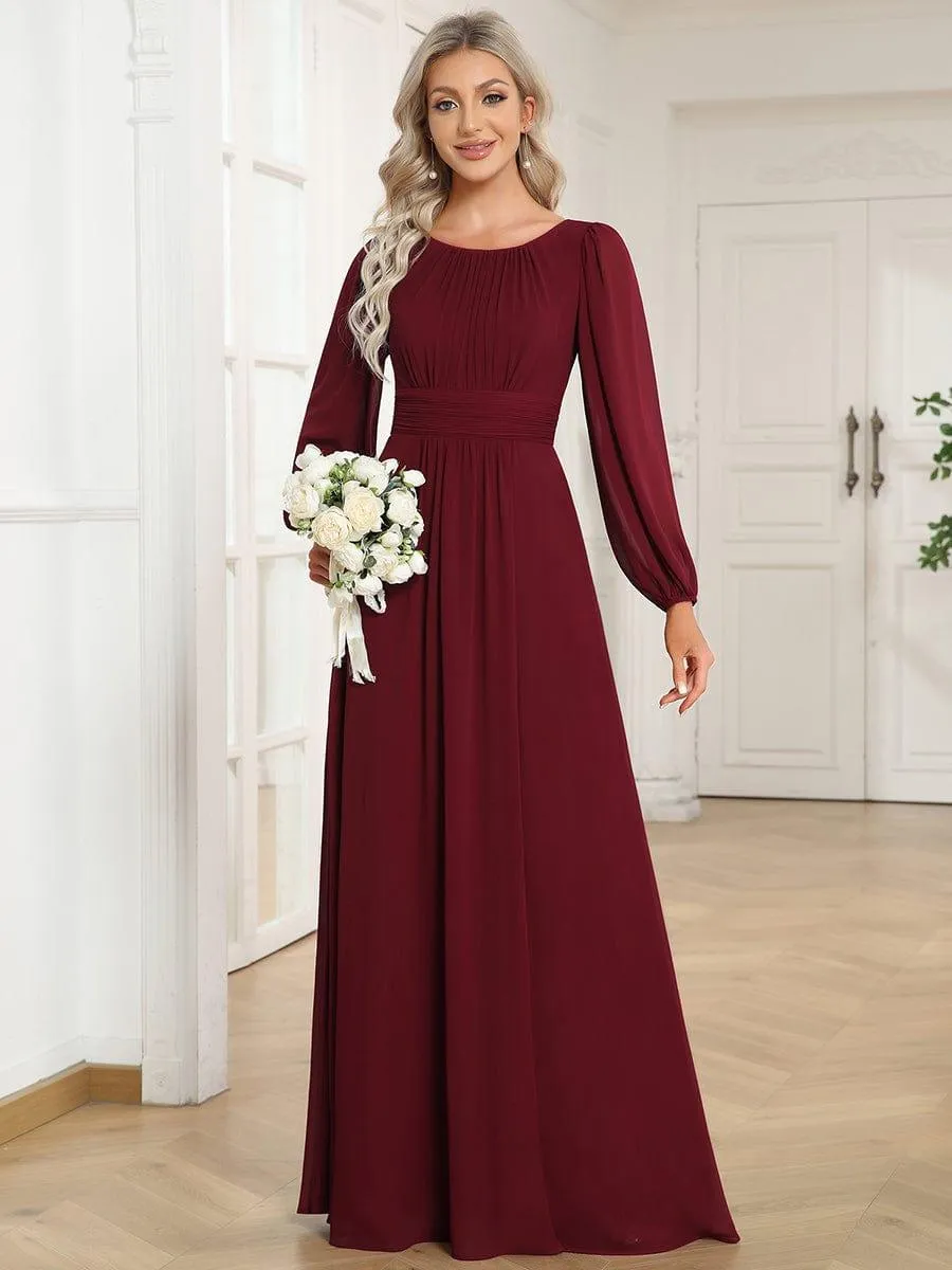 Long Sleeve Chiffon A-Line Empire Waist Formal Dress