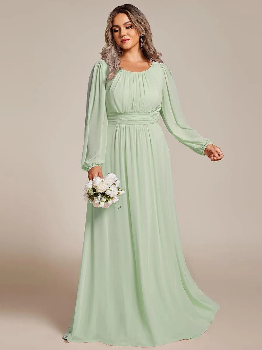 Long Sleeve Chiffon A-Line Empire Waist Formal Dress