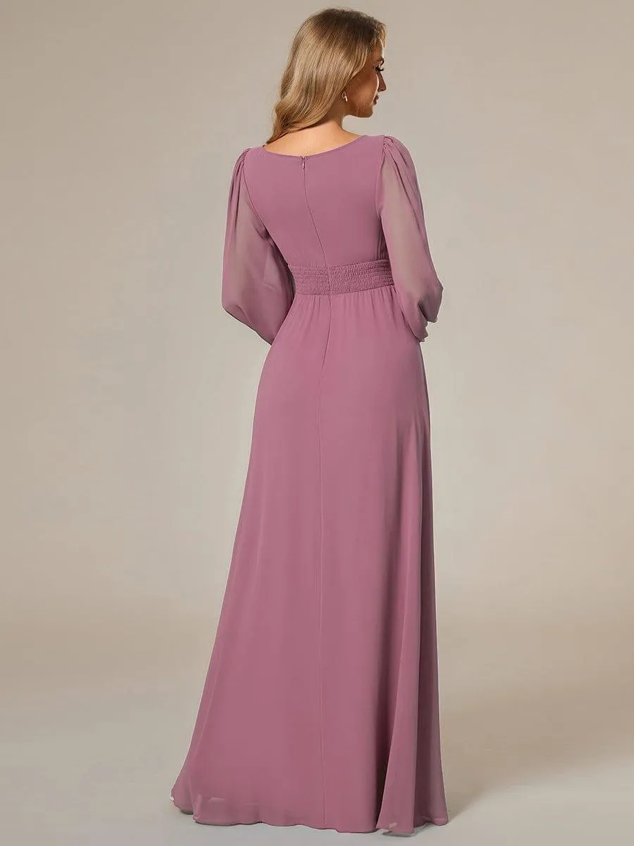 Long Sleeve Chiffon A-Line Empire Waist Formal Dress