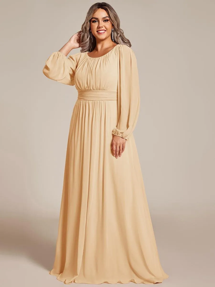 Long Sleeve Chiffon A-Line Empire Waist Formal Dress