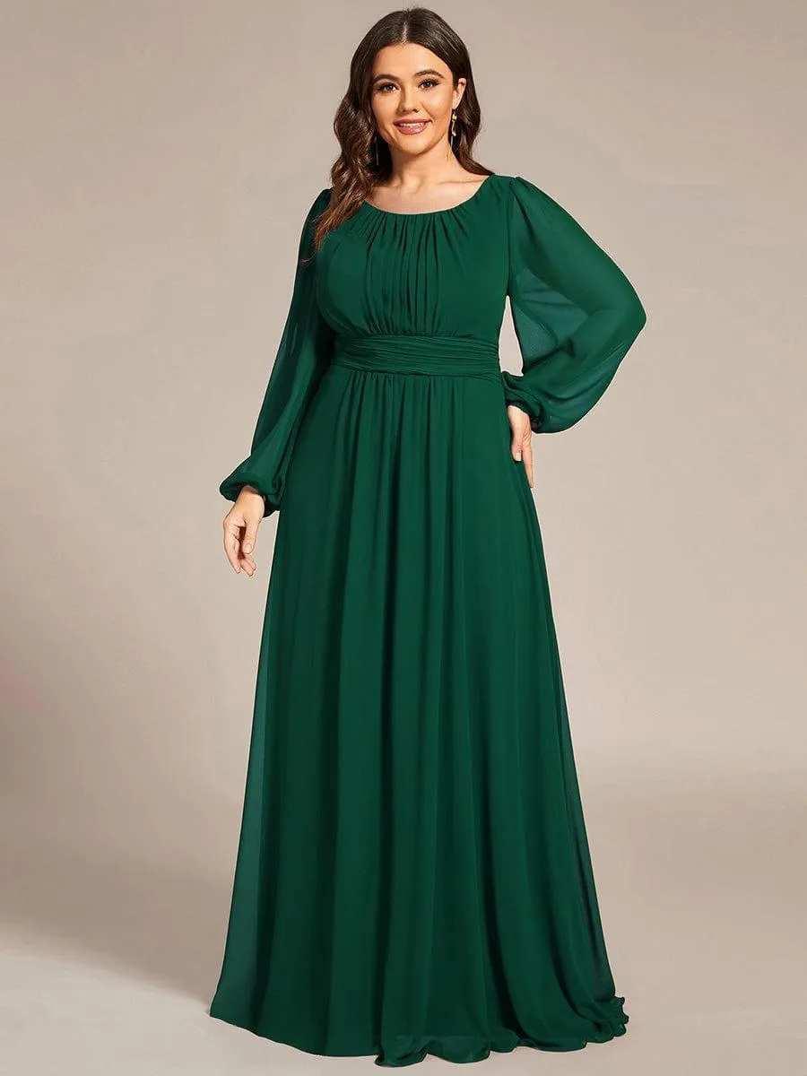 Long Sleeve Chiffon A-Line Empire Waist Formal Dress