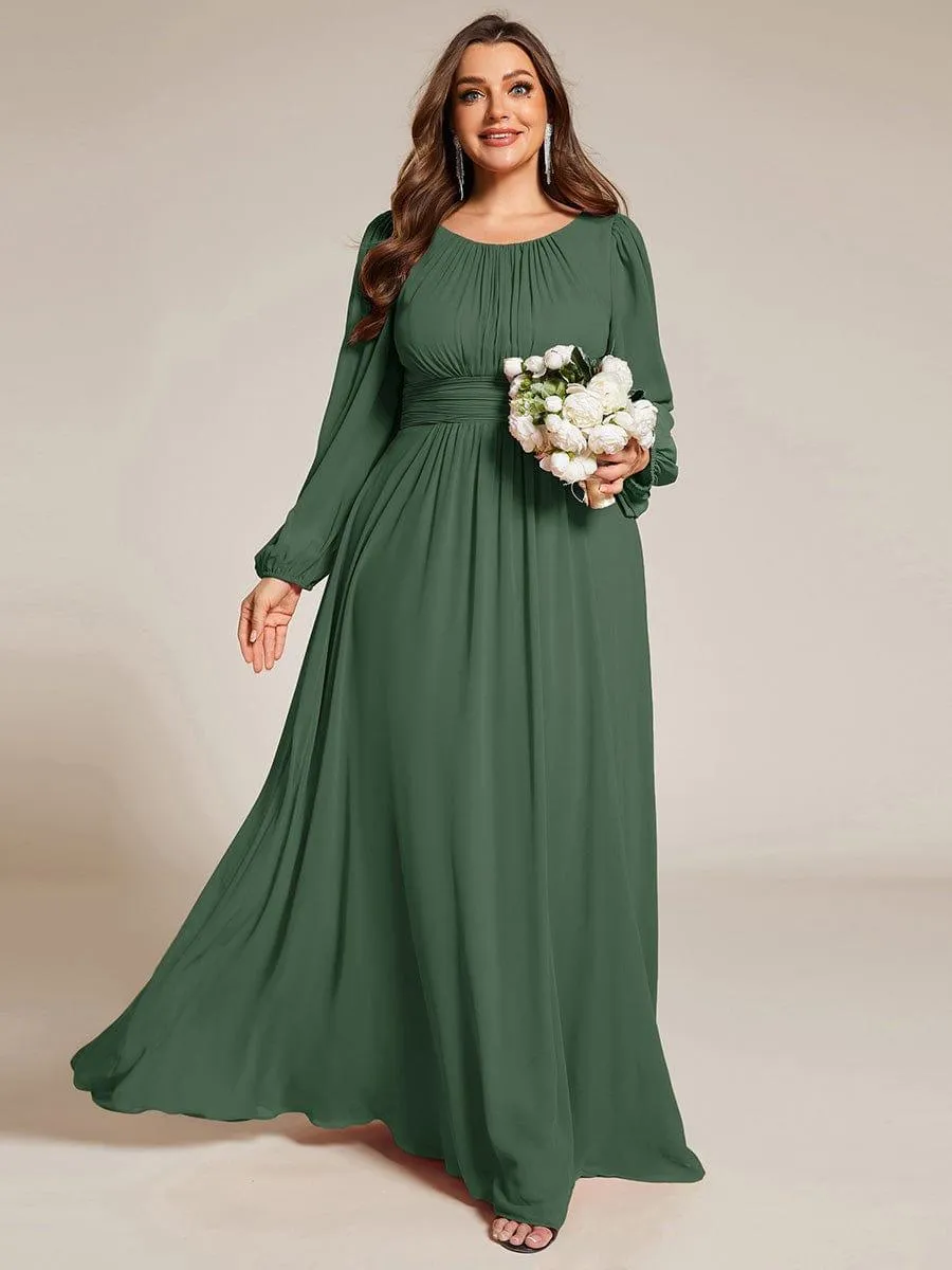 Long Sleeve Chiffon A-Line Empire Waist Formal Dress
