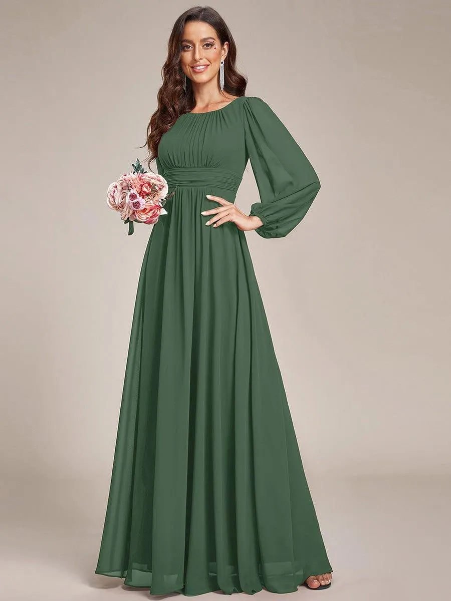 Long Sleeve Chiffon A-Line Empire Waist Formal Dress