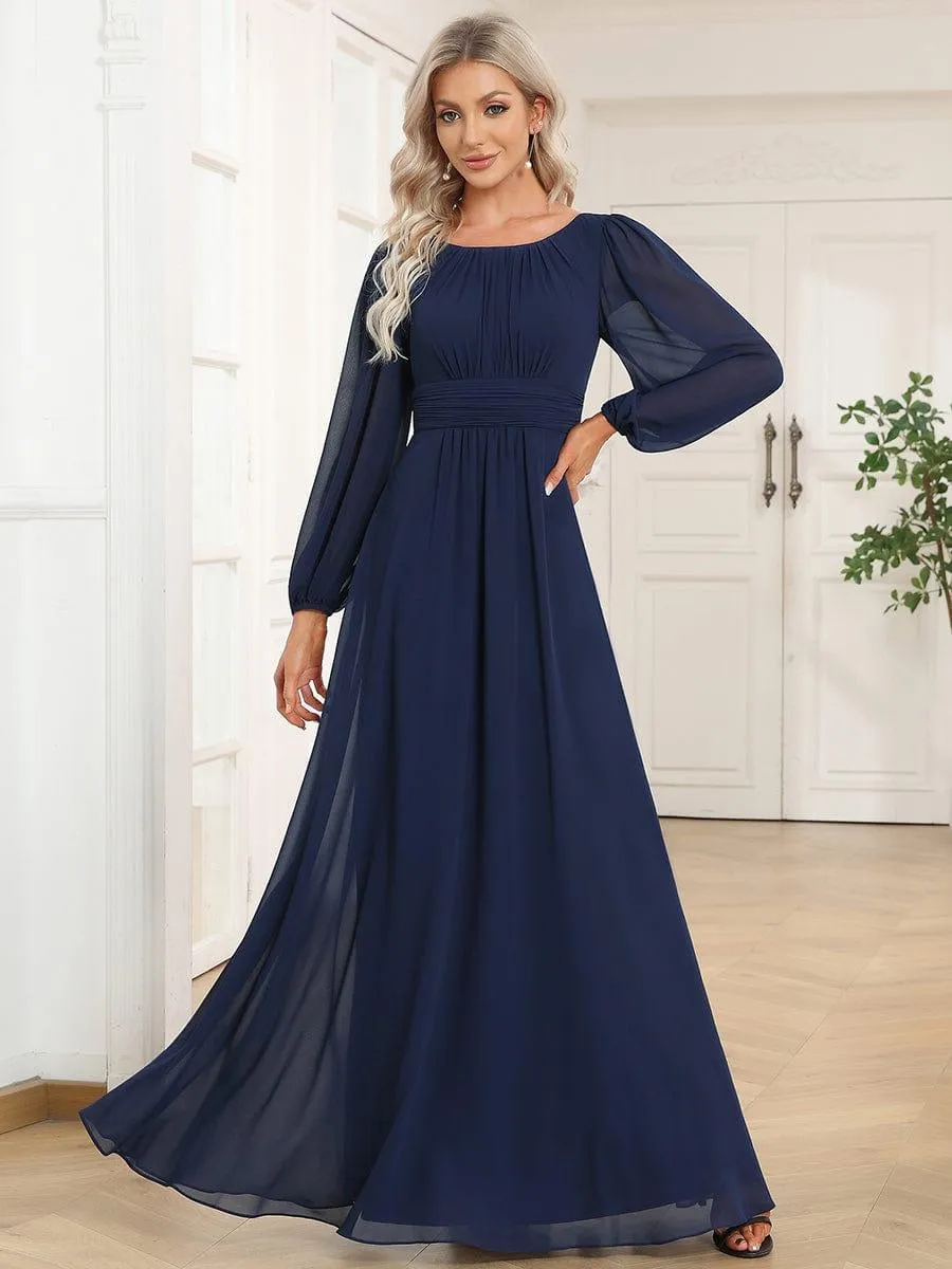 Long Sleeve Chiffon A-Line Empire Waist Formal Dress