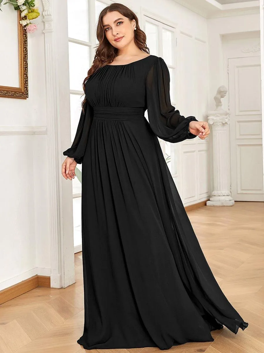 Long Sleeve Chiffon A-Line Empire Waist Formal Dress