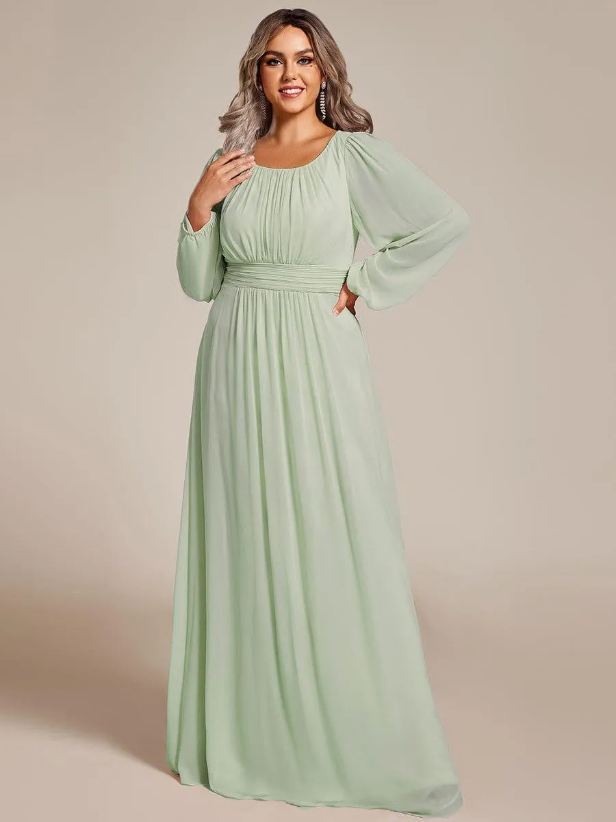 Long Sleeve Chiffon A-Line Empire Waist Formal Dress