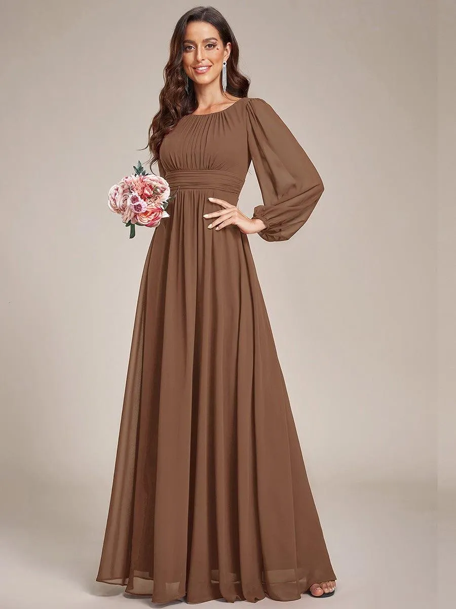 Long Sleeve Chiffon A-Line Empire Waist Formal Dress