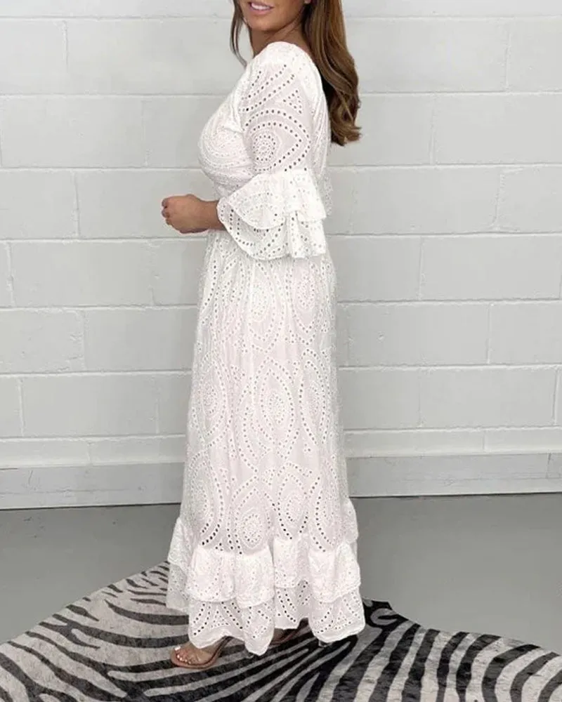 Loose solid color v neck high waist dress