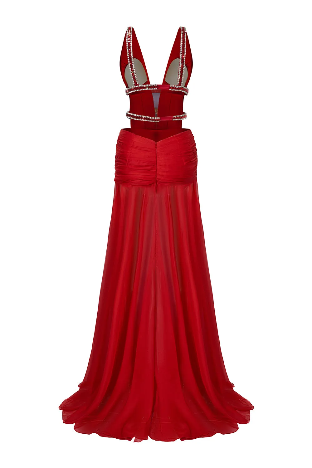 Malik Slit Plunge Neck Silk Floor Length Dress