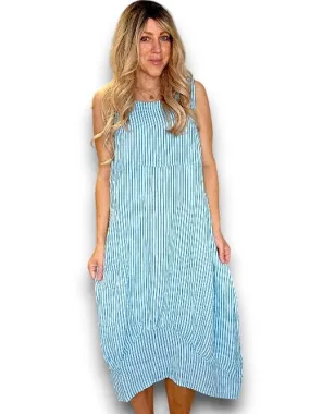 MAXI TANK DRESS LINEN STRIPE LIGHT BLUE
