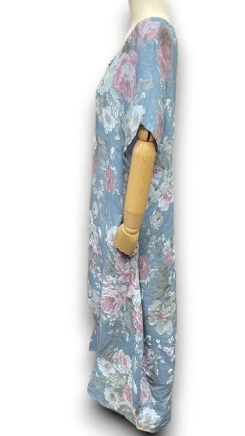 MID SLEEVE LINEN MAXI DRESS SCARLETT ROSE PETROL