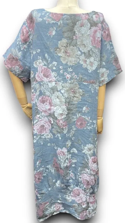 MID SLEEVE LINEN MAXI DRESS SCARLETT ROSE PETROL