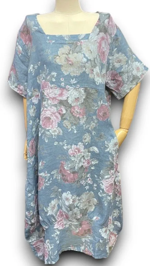 MID SLEEVE LINEN MAXI DRESS SCARLETT ROSE PETROL