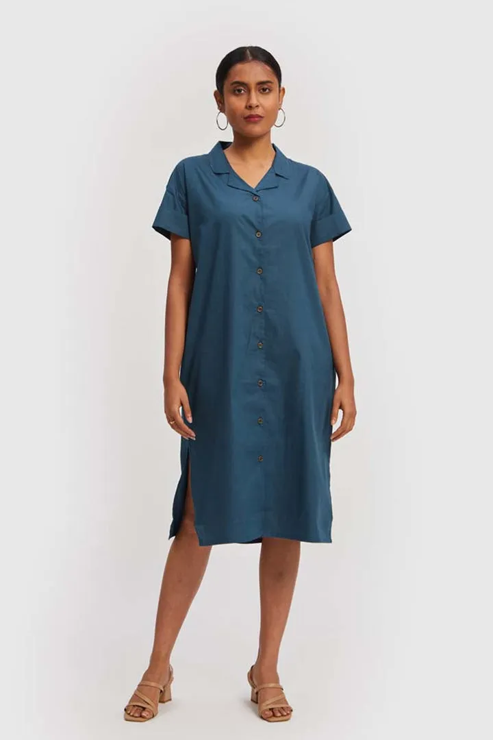 Midi Shirt Dress in Poplin Blue
