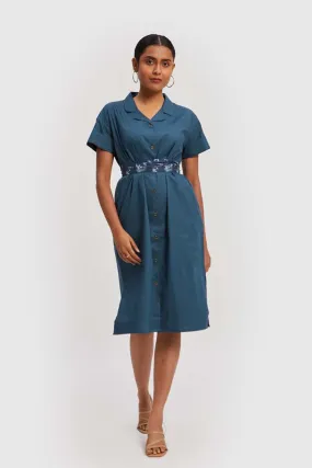 Midi Shirt Dress in Poplin Blue