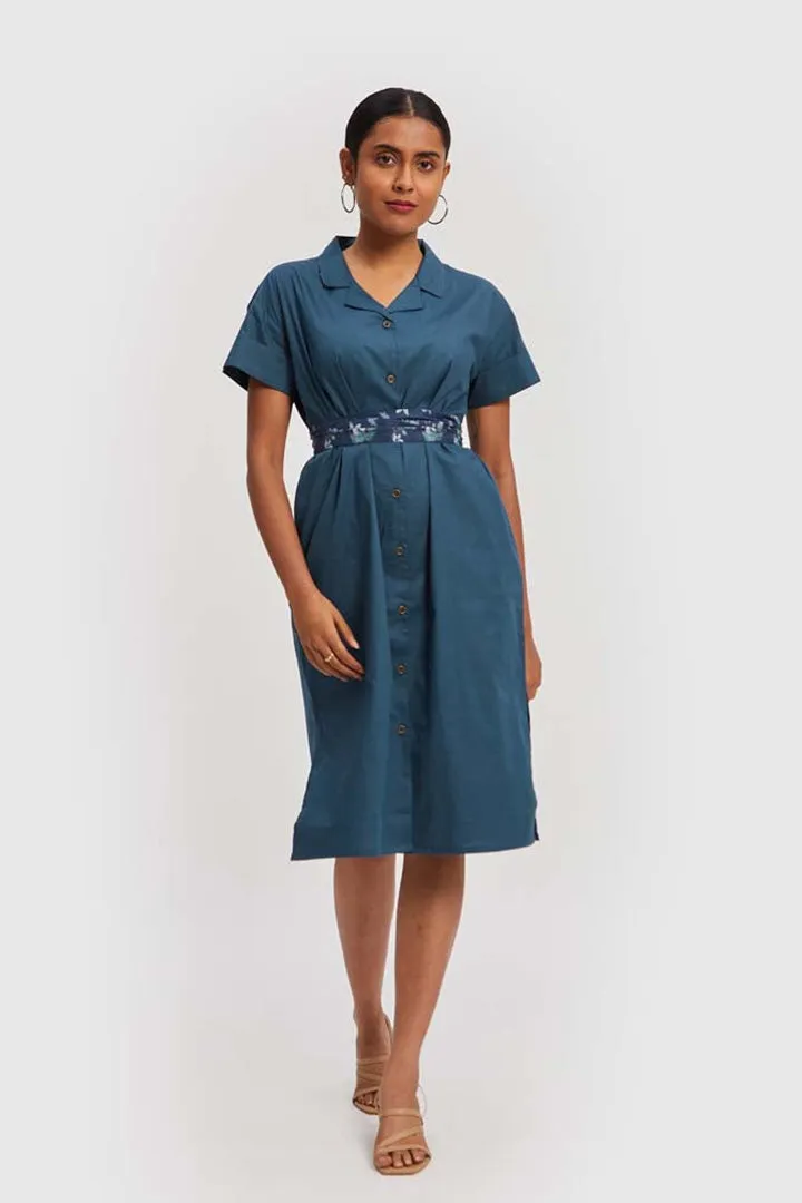 Midi Shirt Dress in Poplin Blue