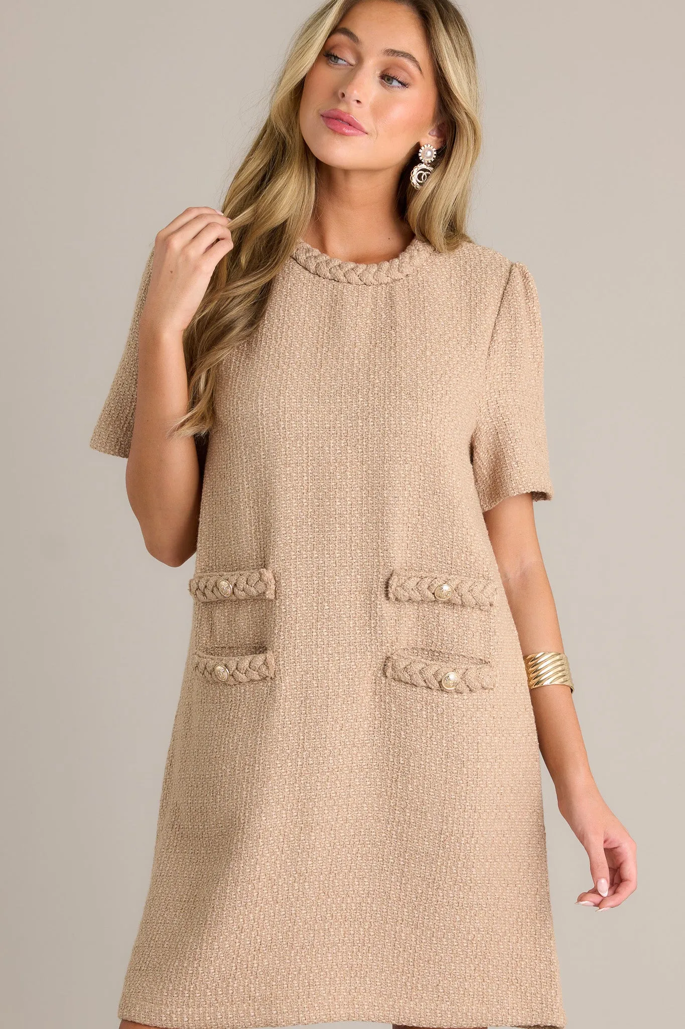 Midsummer Nights Beige Tweed Mini Dress (RESTOCK SEPTEMBER)