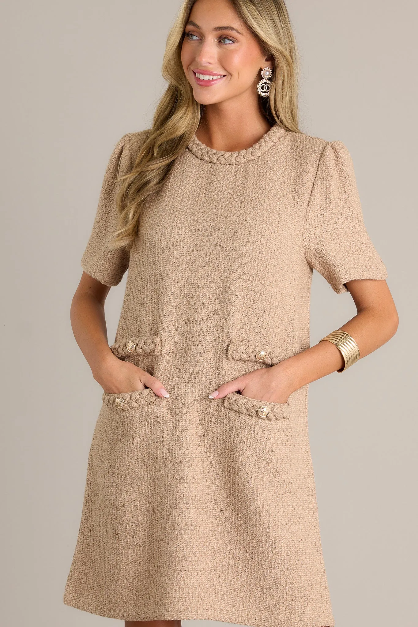 Midsummer Nights Beige Tweed Mini Dress (RESTOCK SEPTEMBER)
