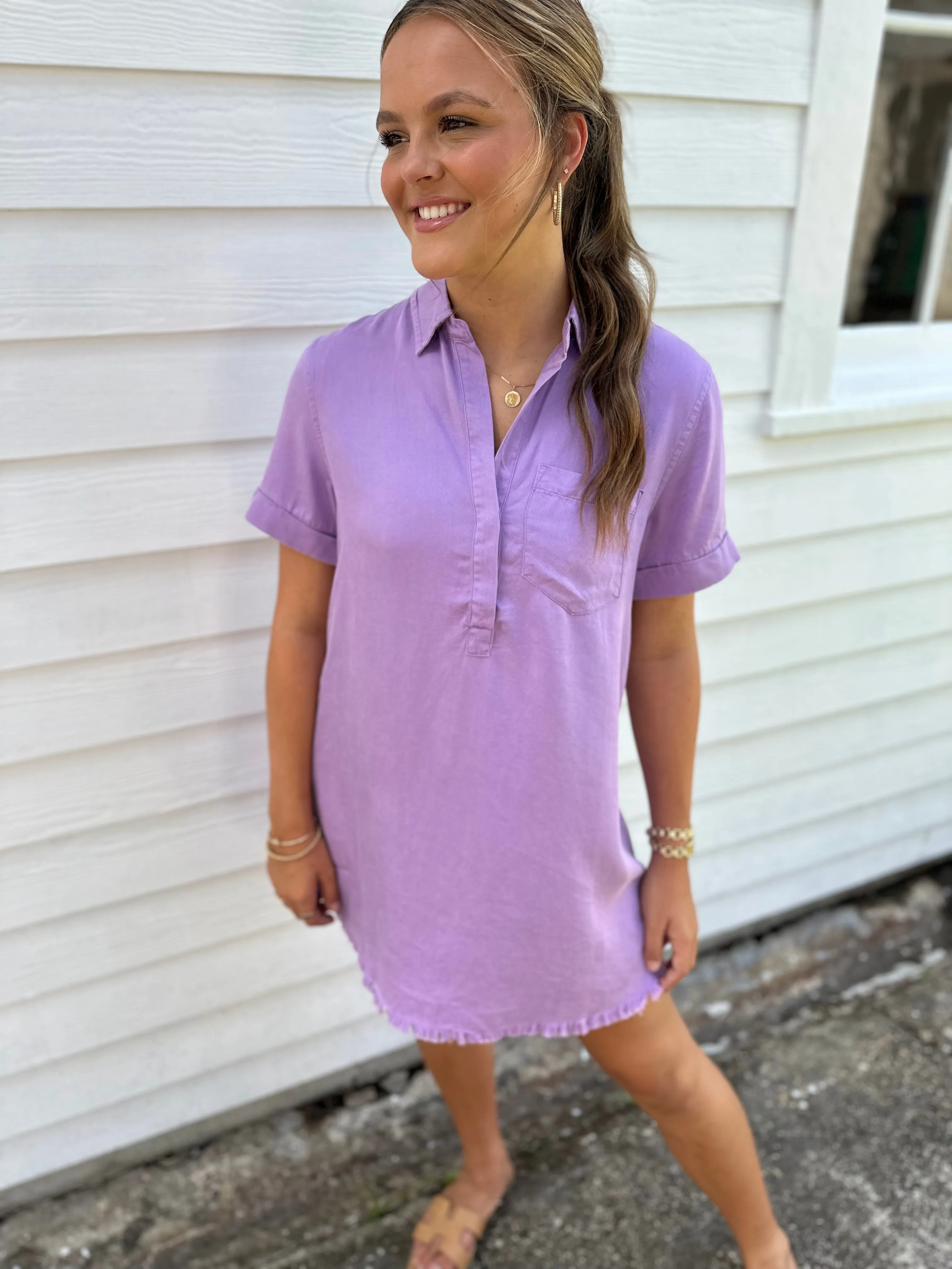 Moon Washed Denim Mini Dress- Violet