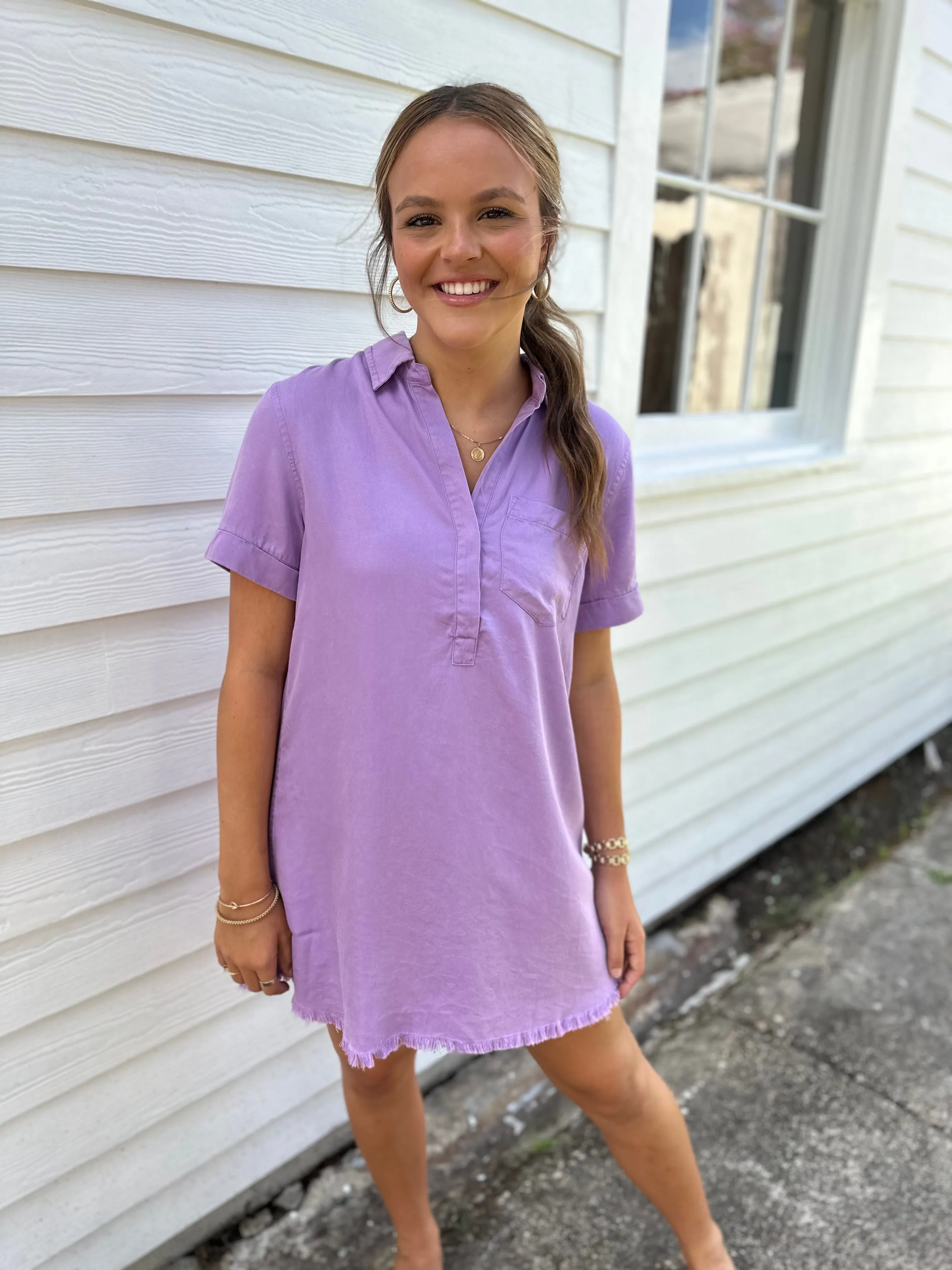 Moon Washed Denim Mini Dress- Violet