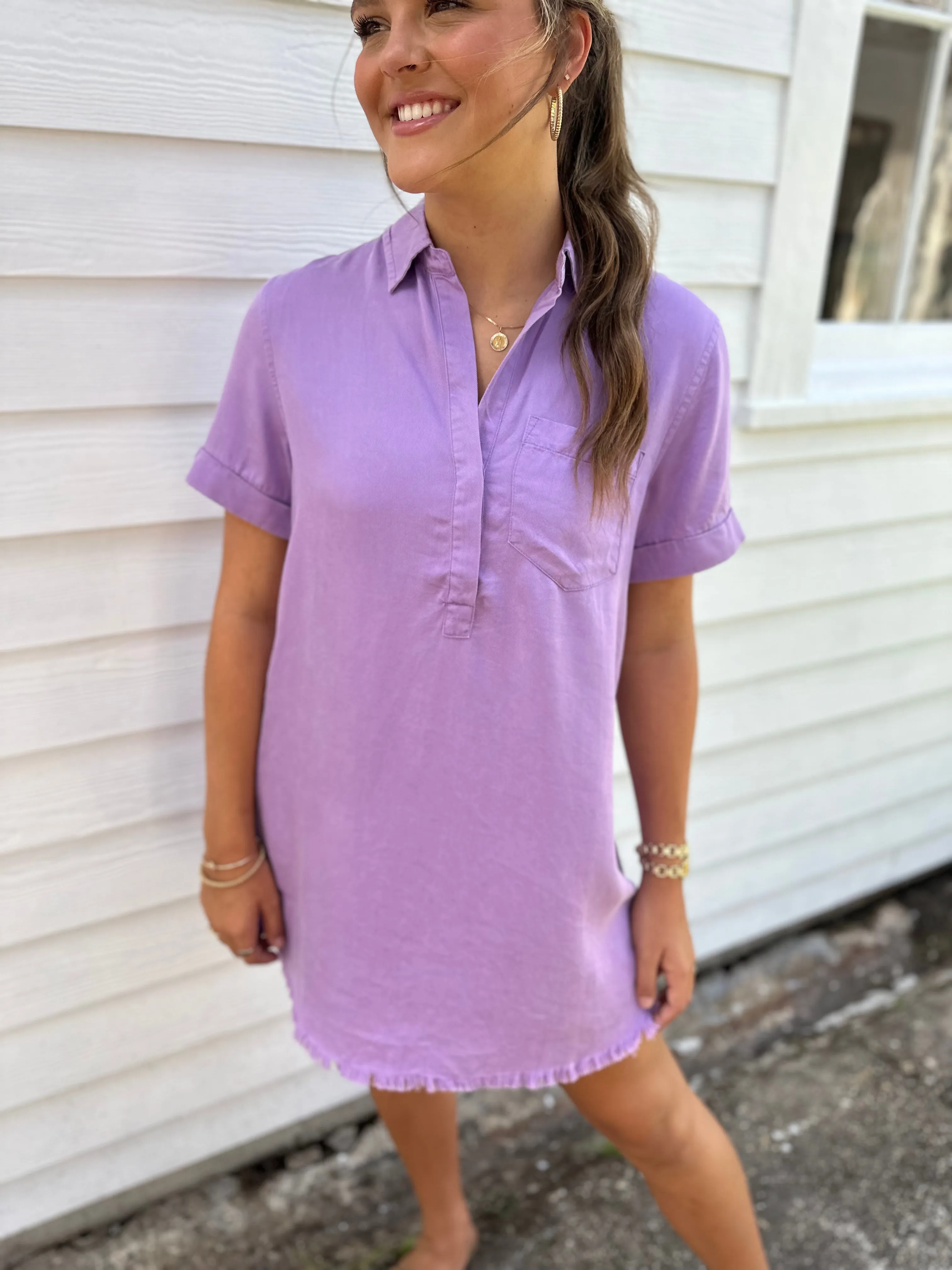 Moon Washed Denim Mini Dress- Violet