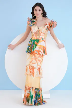 Multicolor Print Tiered Dress