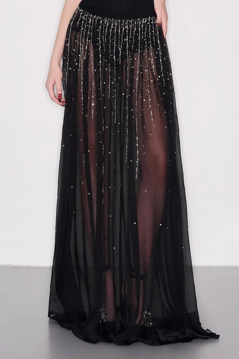 Nataly A-line Boat Neck Organza Crepe Floor Length Dress