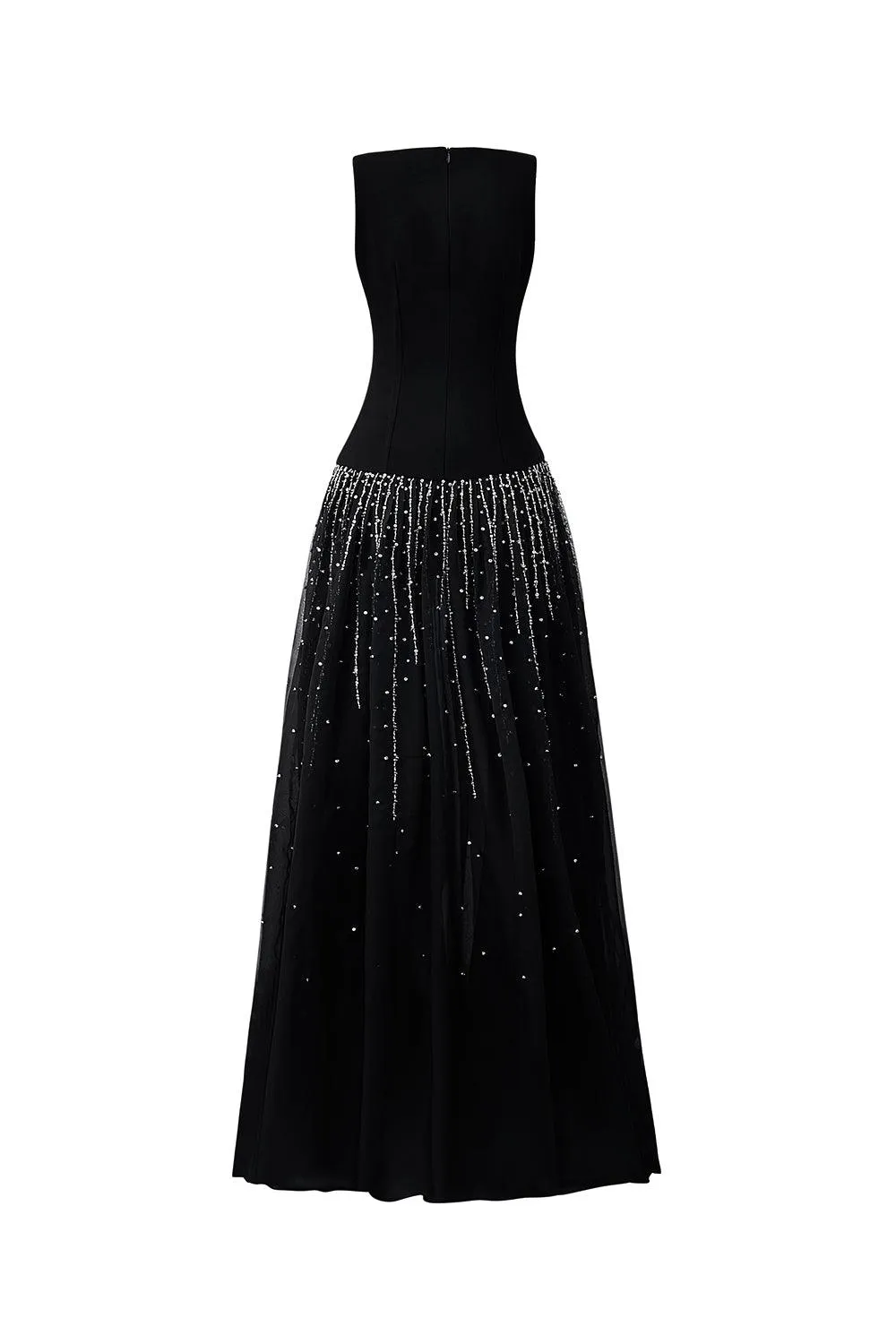 Nataly A-line Boat Neck Organza Crepe Floor Length Dress