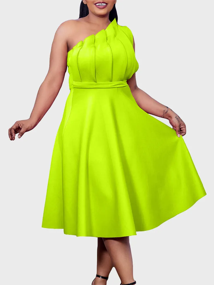 Oblique Collar Pleated Formal Dress