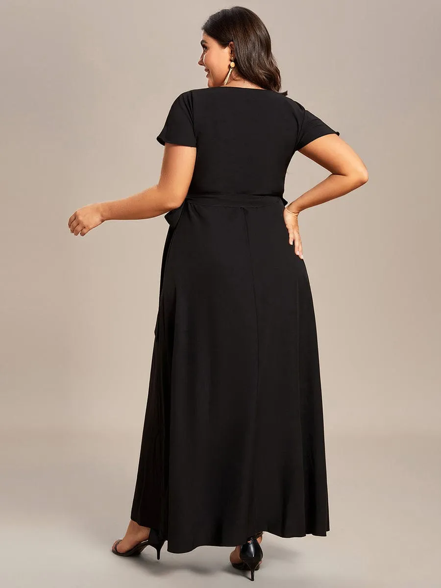 One-Piece Printed Short Sleeve Tie-Waist Wedding Guest Dress(Final Sale)