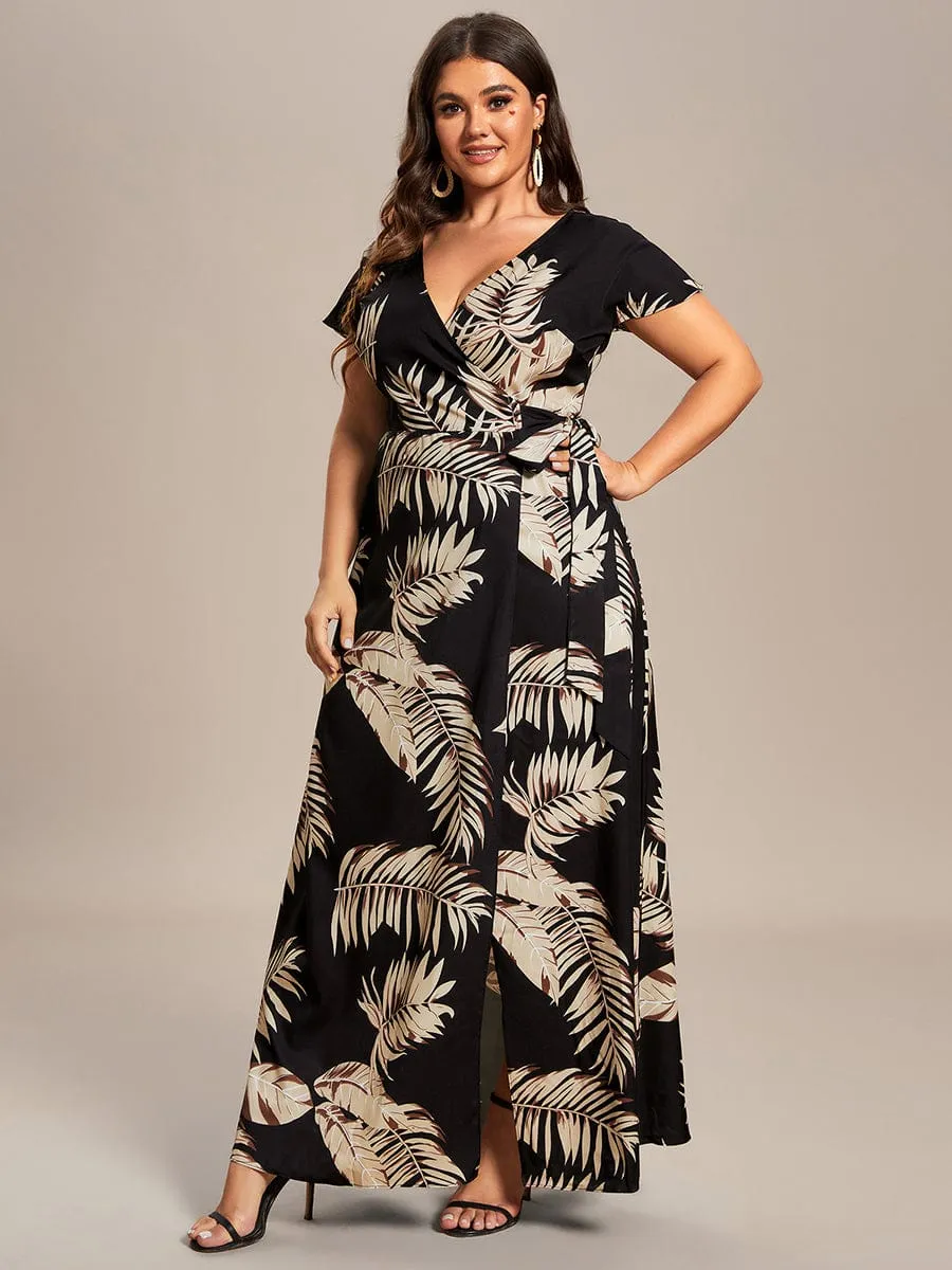One-Piece Printed Short Sleeve Tie-Waist Wedding Guest Dress(Final Sale)