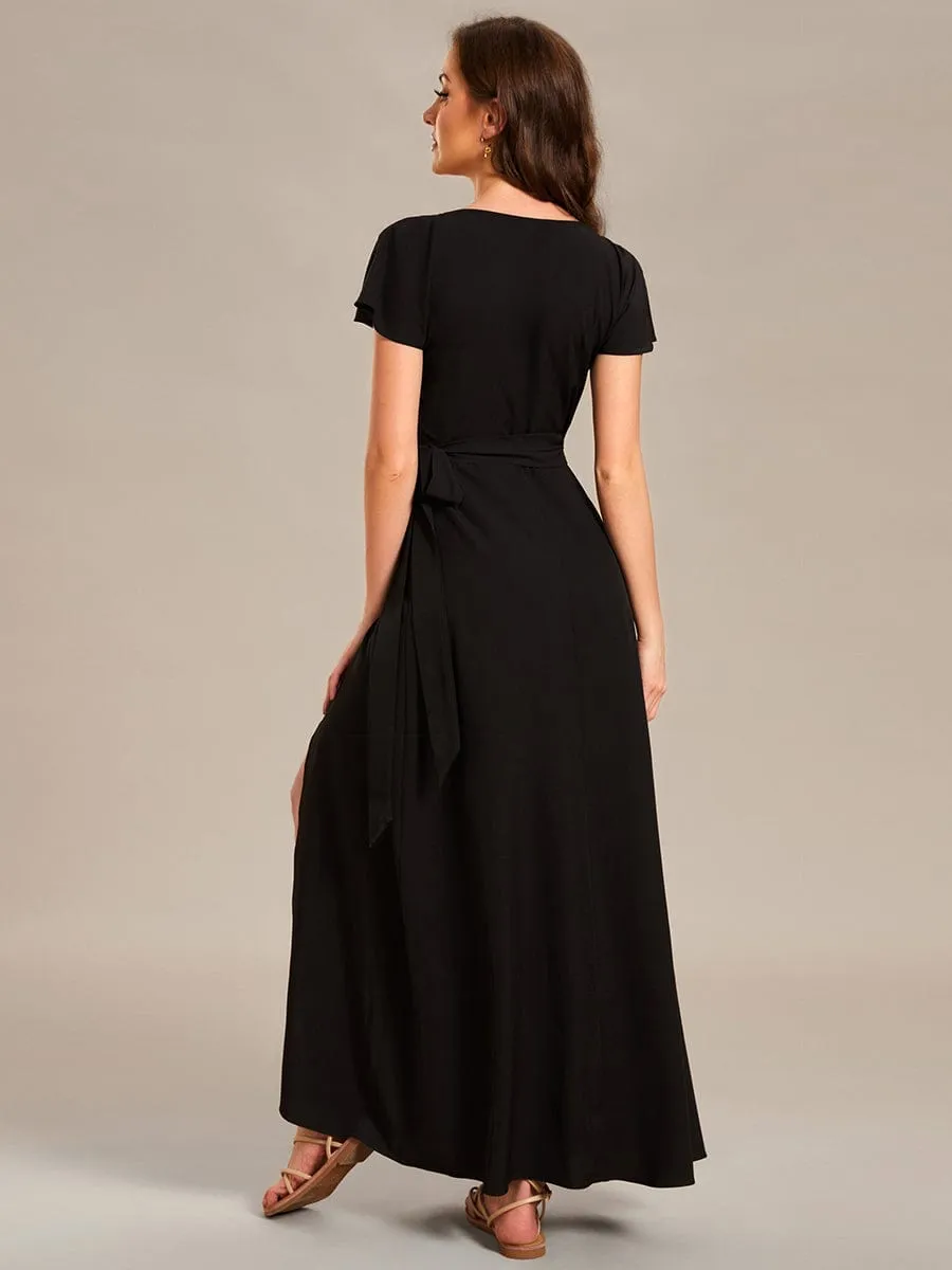 One-Piece Printed Short Sleeve Tie-Waist Wedding Guest Dress(Final Sale)