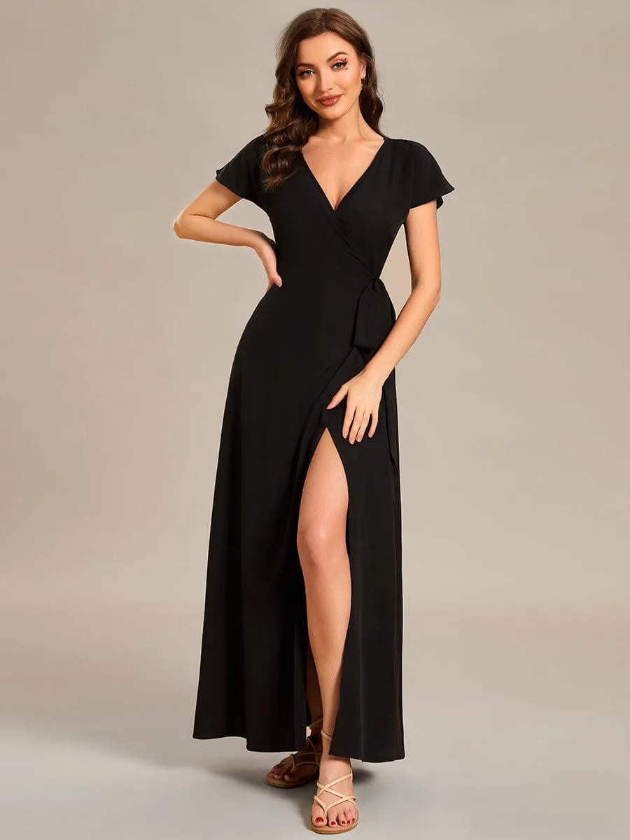 One-Piece Printed Short Sleeve Tie-Waist Wedding Guest Dress(Final Sale)