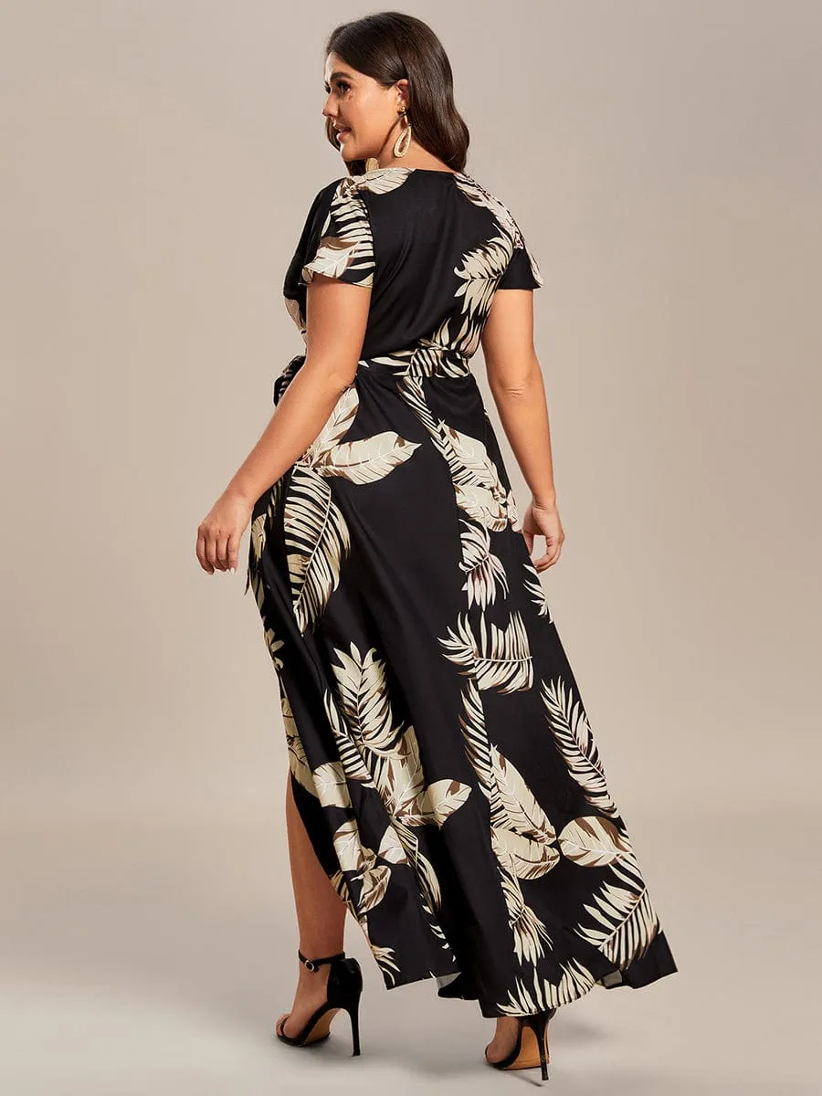 One-Piece Printed Short Sleeve Tie-Waist Wedding Guest Dress(Final Sale)
