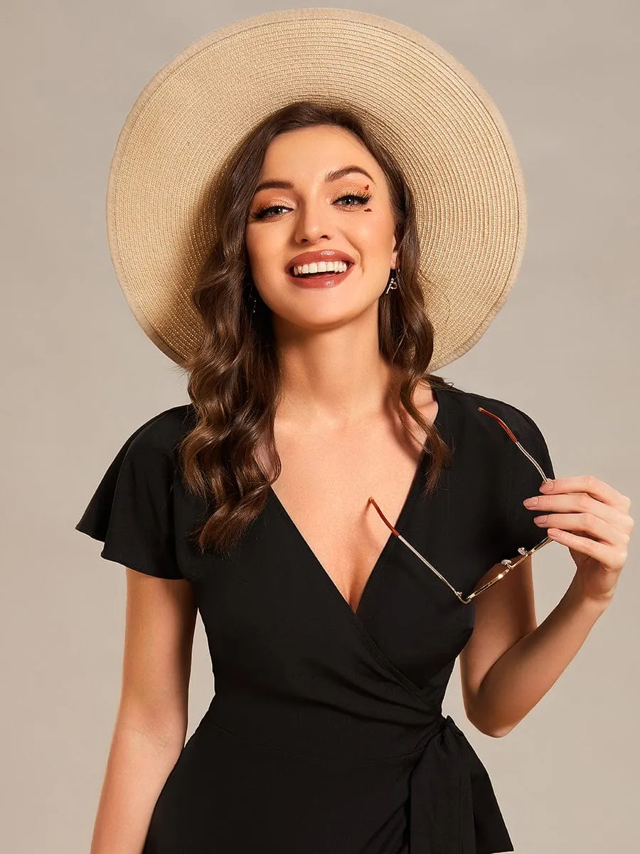 One-Piece Printed Short Sleeve Tie-Waist Wedding Guest Dress(Final Sale)